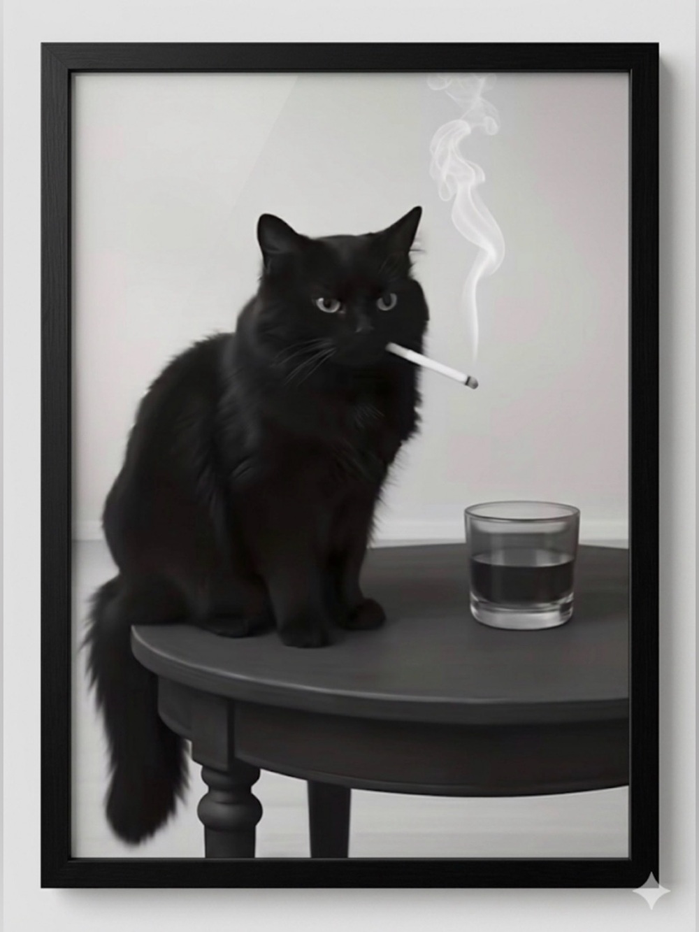 Black Cat Art Print in Black 8x10 Frame - Contemporary Wall Decor